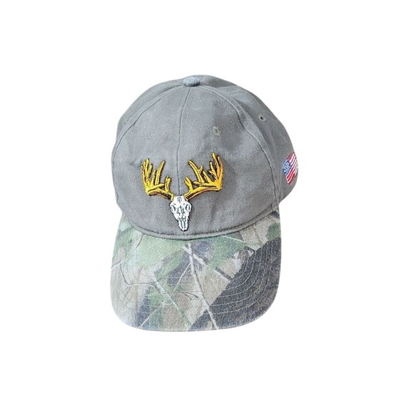 Live Oak Brand Other - Mens Big Game Trophy Club Camo Deer Skull American Flag Embroidered Baseball Cap